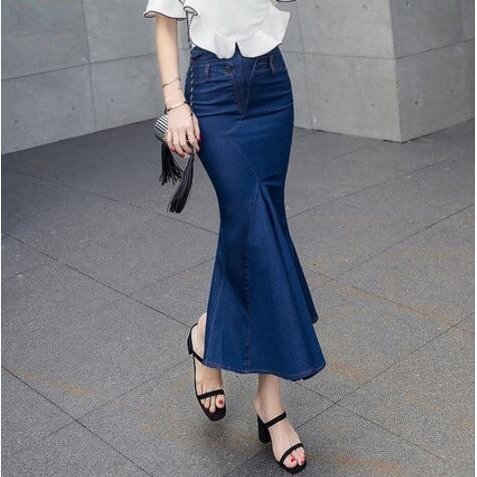 レディース デニムスカート L通勤 オフィス タイト マーメイドライン ロング丈スカート 着痩せF