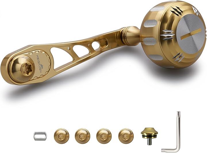 65/75mm可変 リール ハンドル 35mm ハンドルノブ 搭載 シマノ SHIMANO ダイワ DAIWA アブ Abu ベイトリール 通用 Arch 985(ゴールド＆シルバー)