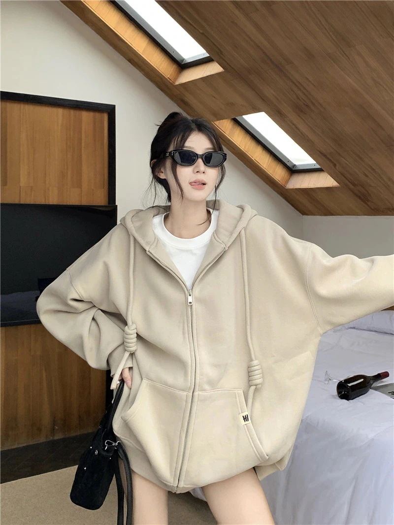 【急速出荷!】25ジップ パーカー ドロップショルダー ック フード付き スウェット オーバーサイズ ライトアウター ルーズ 長袖