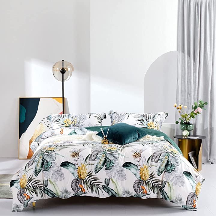 布団カバーシングル 4点セット エジプト超長綿100% 布団カバーセット SPlantainオリジナルデザイン( Plantain, シングルS)