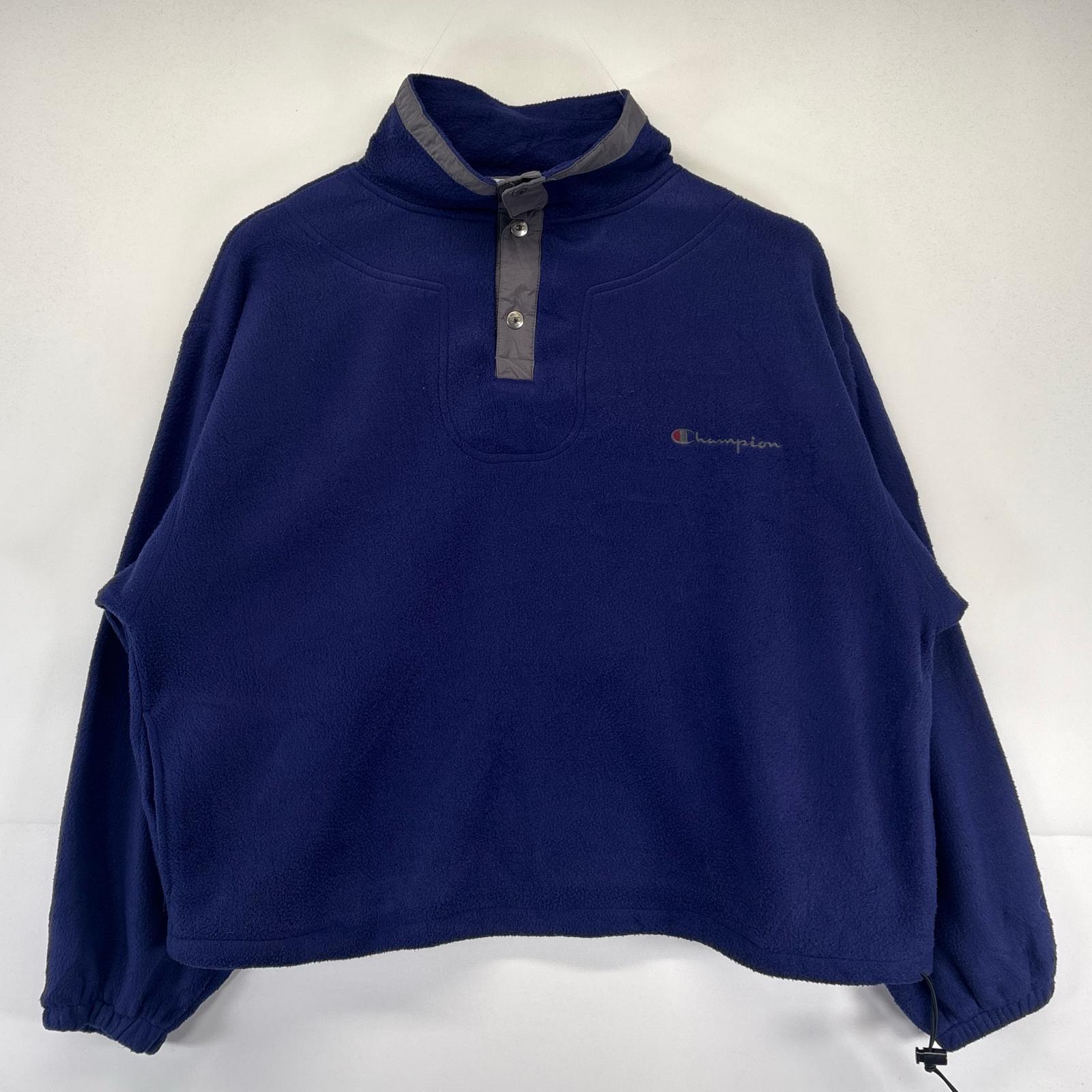 古着 90s/90年代 フリースジャケット 大きいサイズ スナップボタン プルオーバー バック刺繍 2XL パープル メンズ