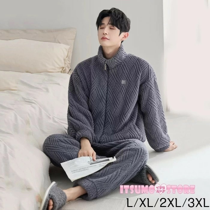 挑戦最安値!L-4L ルームウェア メンズ パジャマ 冬 上下セット 裏起毛 暖かい あったか もこもこ モコモコパジャマ 冬用 メンズ 長袖 裏起毛 部屋着 着る毛布 男性 プレゼント ギフト グレ
