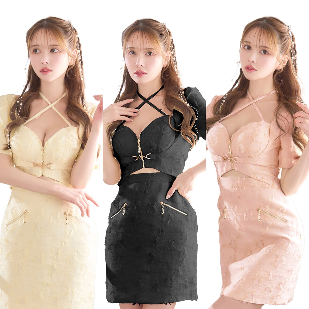 【SMLサイズ/3カラー】ツイードセットアップ ミニドレス キャバドレス パーティードレス [1528]