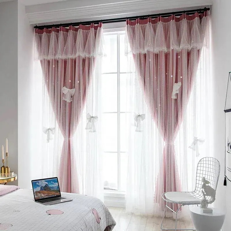 中空スター2層ブラックアウトプリンセスウィンドカーテンリビングベッドウィンドウカーテンセンドローマンロッド2883