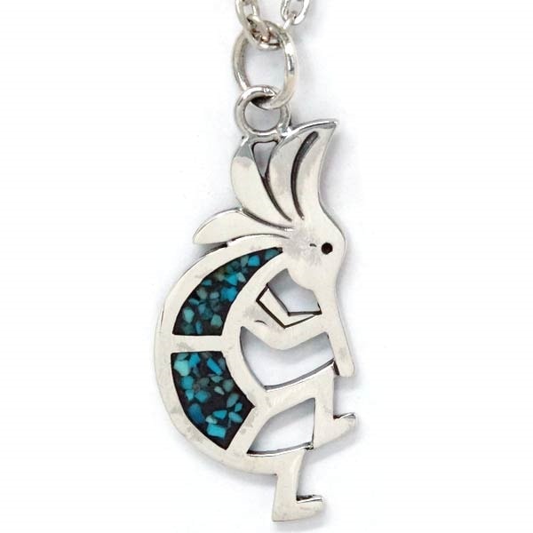 インディアンジュエリー ペンダント ネックレス ココペリ 精霊 プレート 天然石 ターコイズ チップインレイ メンズ レディース シルバー925
