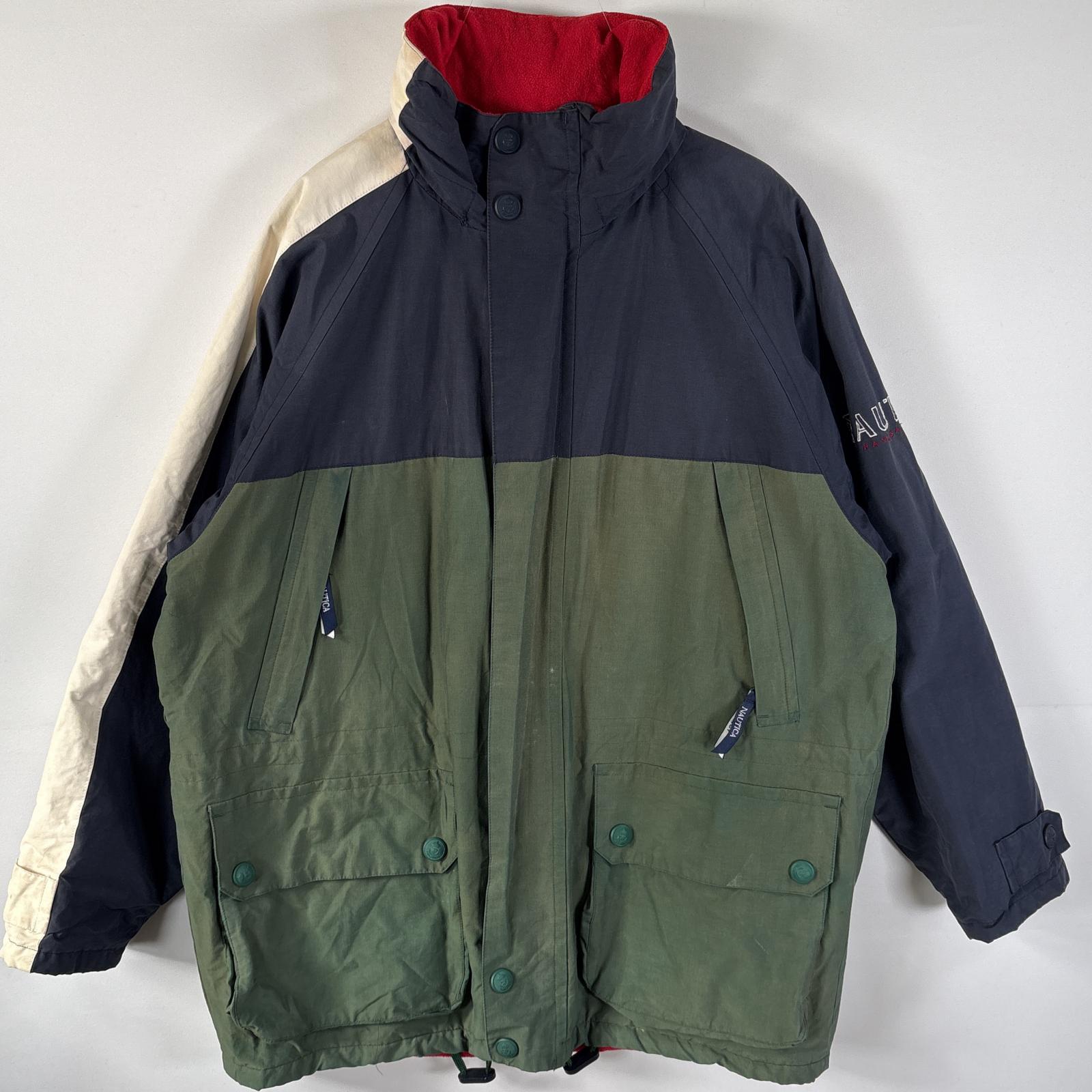 古着 90s/90年代 セーリングジャケット ワンポイント刺繍ロゴ 収納フード L ネイビー マルチカラー メンズ