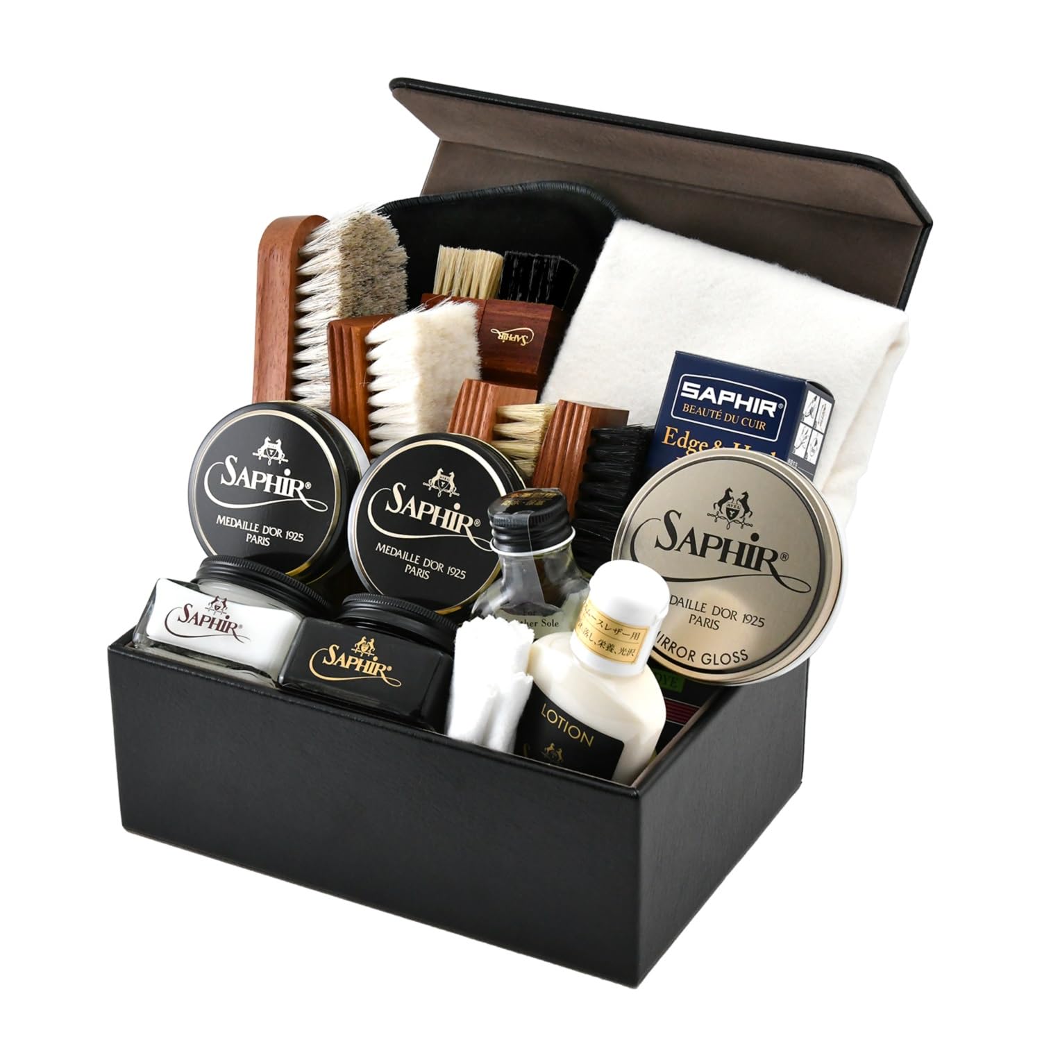 [サフィールノワール] 全てが詰まった靴磨きセット ハイシャインXLセット 全色対応 鏡面磨き 革底メンテナンス シューケアキット ギフト メンズ Free