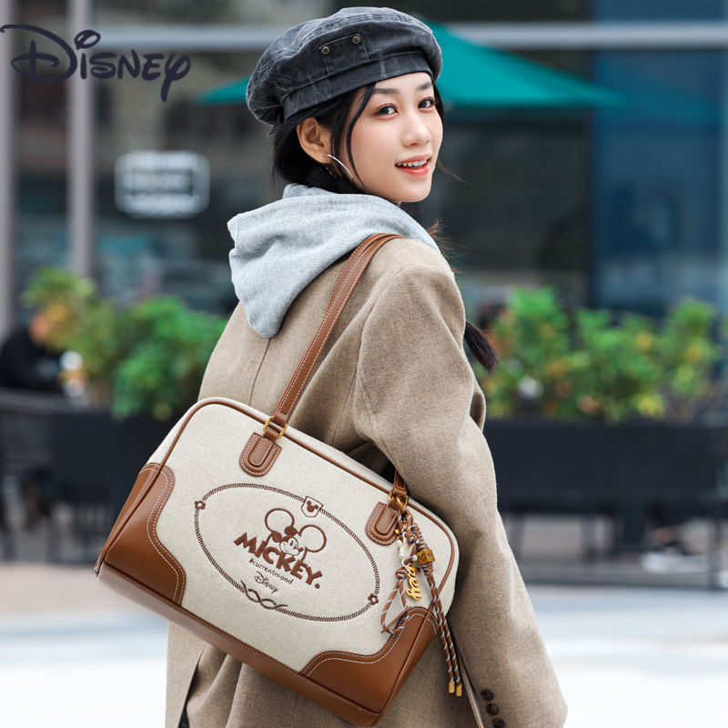 女性カバンミッキーレトロ刺繍キャンバス通勤女性カバン外出手提げショルダーバッグ軽やか旅行カバン