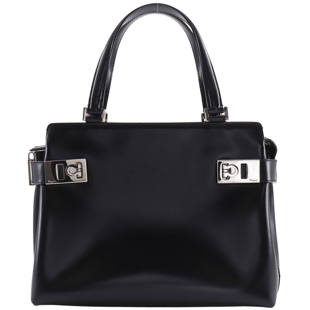Salvatore Ferragamo サルヴァトーレフェラガモ ガンチーニ AQ-21 0167 ハンドバッグ カーフ 黒 レディース 中古品