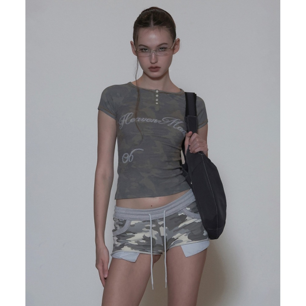 SCULPTOR ヘブンリーボタンダウン迷彩柄Tシャツフォレスト