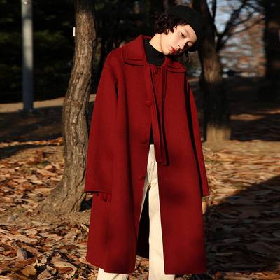 ロング コート アウター レディース 長袖 秋 冬 無地 ブラック レッド 2色展開 襟付き フロントボタン 前開き 体型 カバー 休日 お出かけ デート コーデ 普段使い 学生 通学 OL 通勤 着