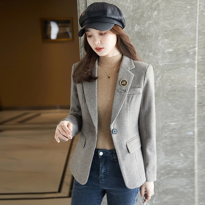 大人の魅力テーラードジャケットレディース秋冬服フォーマルジャケットチェック柄長袖ジャケットアウタービジネス4050通勤飲み会大きいサイズ上品