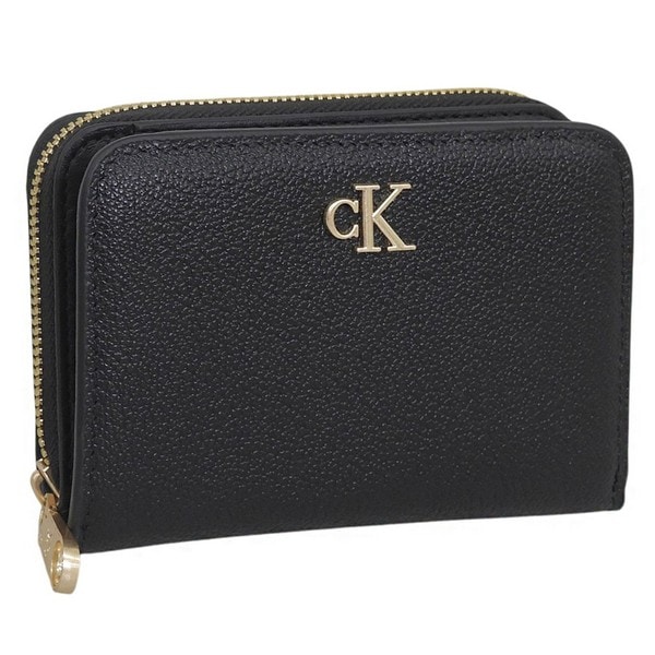カルバンクライン 財布 レディース 二つ折り財布 アウトレット レザー ブラック MINIMAL MONOGRM LTHR MED FLAP ZIP AROUND 4F1064G-001 CALVIN