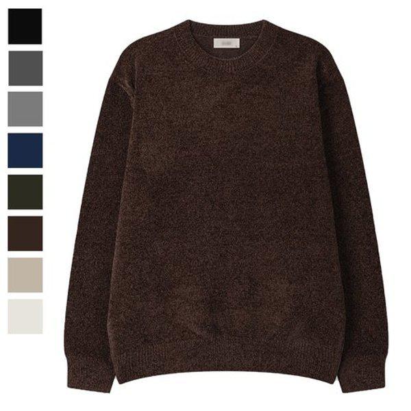 メンズベロアベルベットラウンド長袖ニット SG-KN-Q083-モカブラウン