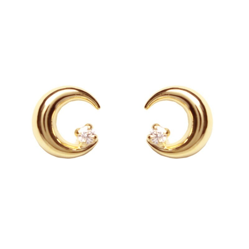 リボン済＆紙袋 ピアス レディース 月モチーフピアス キュービックジルコニア K10イエローゴールド 祝い