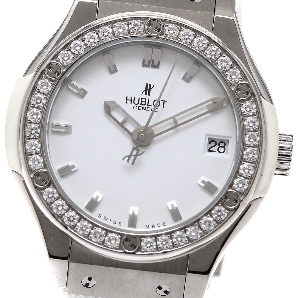 ウブロ HUBLOT 581.NE.2010.RW.1104 クラシックフュージョン チタニウム ダイヤベゼル クォーツ レディース _945146【中古】