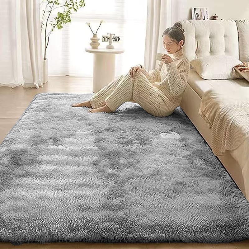 即納：カーペット ラグマット HOSUR 北欧 長方形 ラグ シャギーラグ 160x200cm 絨毯 低反発 ふわふわ 厚手 洗えるラグ 滑り止め付き オールシーズン(ライトグレー)