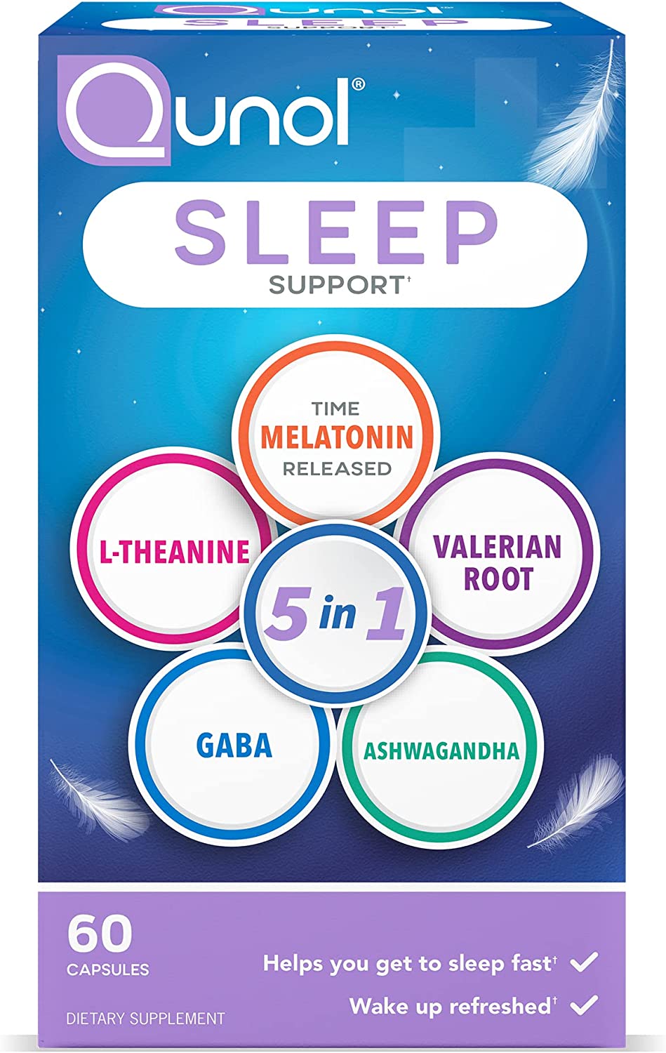 【クノール スリープ サポート5 in 1 非習慣性睡眠補助剤】徐放性スリープエイド5mg を含むサプリメントアシュワガンダGABAバレリアン ルートL-テアニン60ct カプセル