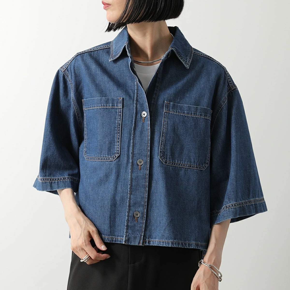 WEEKEND MAX MARA ウィークエンド マックスマーラ デニムシャツ ENZA エンツァ レディース クロップド丈 ピュア コットン 七分袖 002