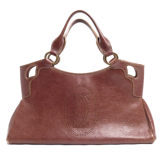 CARTIER カルティエ マルチェロ ハンドバッグ アカチャ レディース 中古