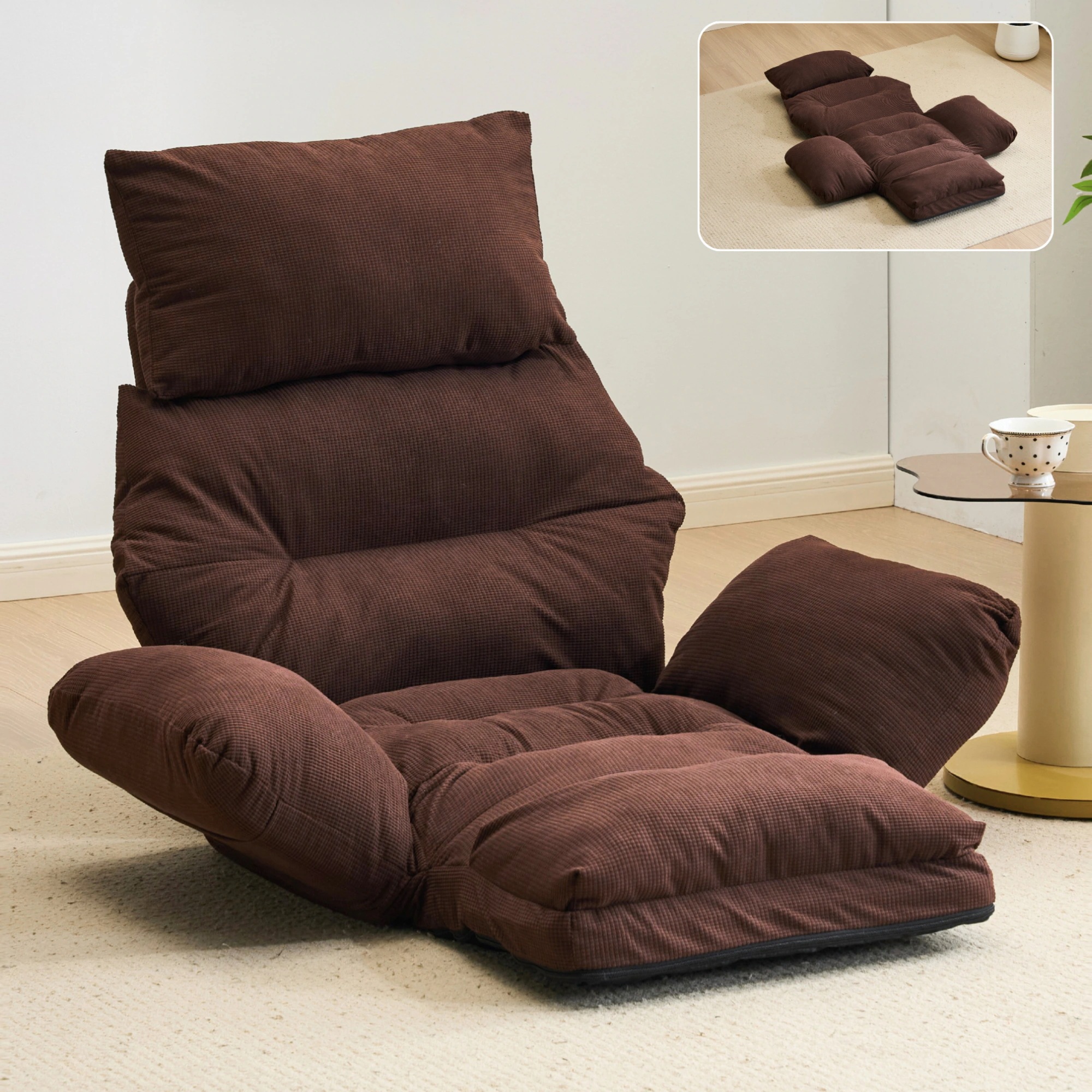【安心保証付き244】座椅子 ソファーベッド 一人掛けソファ 可愛らしいデザイン 背もたれ6段調整可能 足元6段階調節　弾力性抜群　2WAY 1人掛け　シンプル 折りたたみ式 フロアソファー 寝る 座