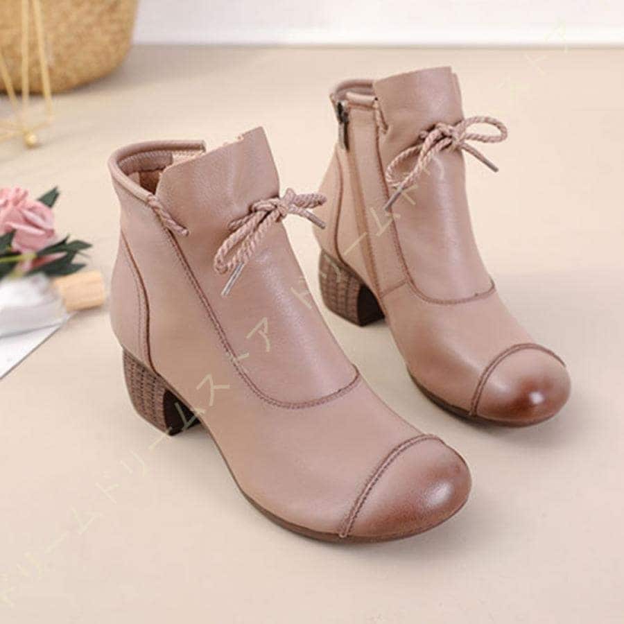 ショートブーツ レディース 歩きやすい ラウンドトゥ 5cmヒールブーツ ブーツ 本革 レディース スクエア ショート ローヒール チャンキーヒール 大きいサイズ