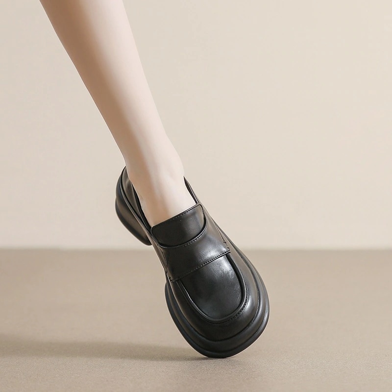 靴 レディース 英伦風 ラウンドトゥ 厚底靴 ローファー レトロ ワンペダルシューズ