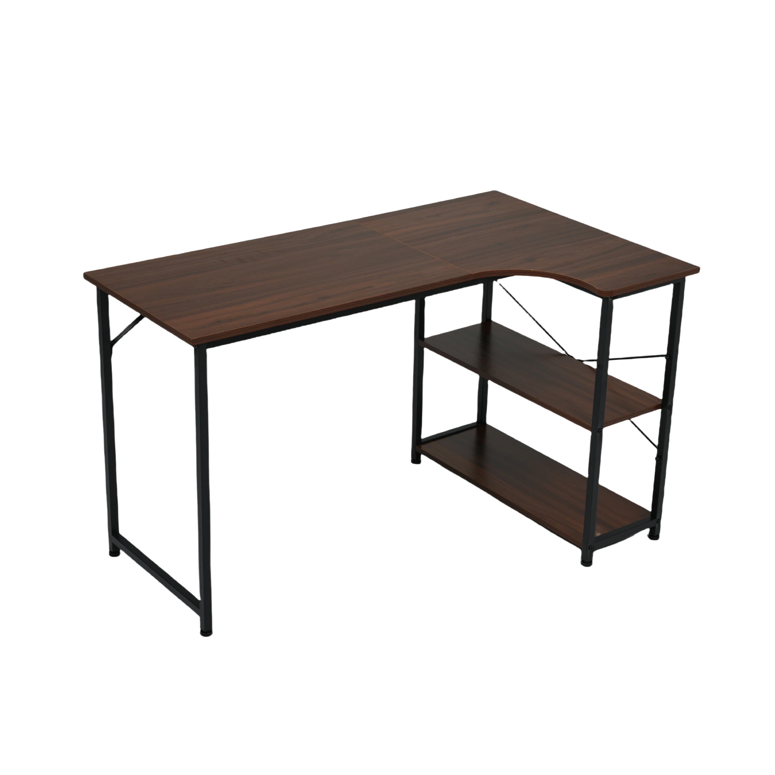 【国内発送Ｍ】893【ブラウン】パソコンデスク L字右棚 120cm　2段ラック付 デスク木製 ミシン台 書斎机 勉強机　ブラウン