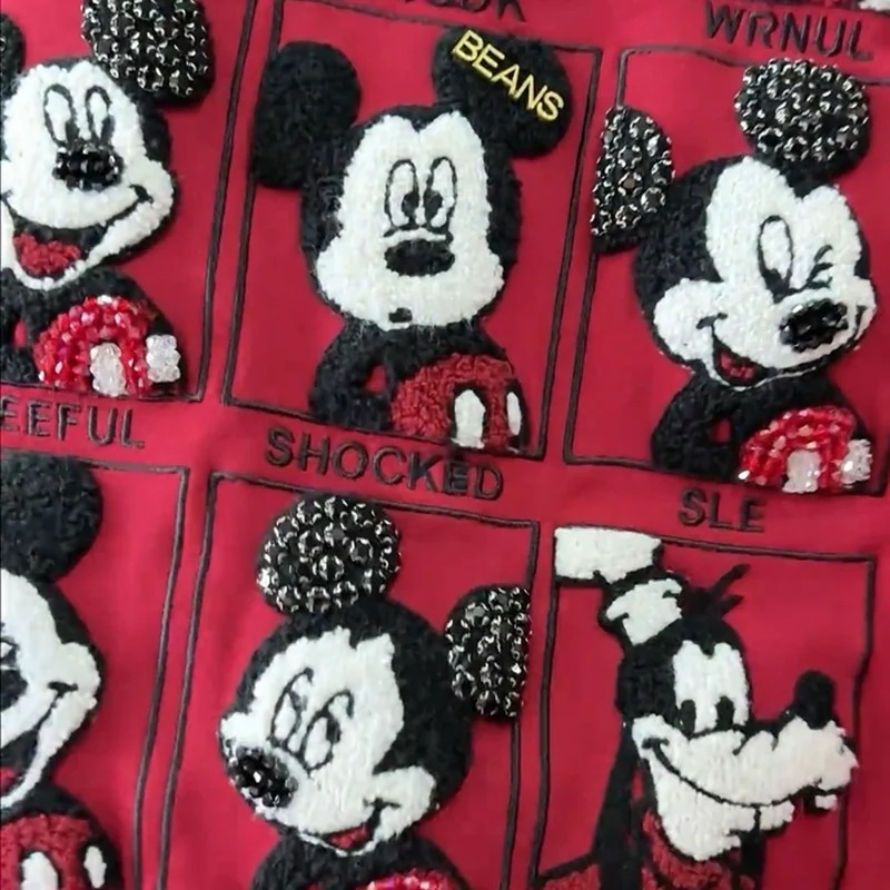 夏用厚手綿刺繍九角柄ミッキー丸ネック半袖トップス女性用 4,889円