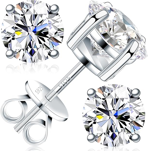 男性用モイサナイトイヤリング男性用0.2ct-3.0ct男性用925スターリングシルバーイヤリング女性用ラウンドカットダイヤモンドスタッドイヤリング