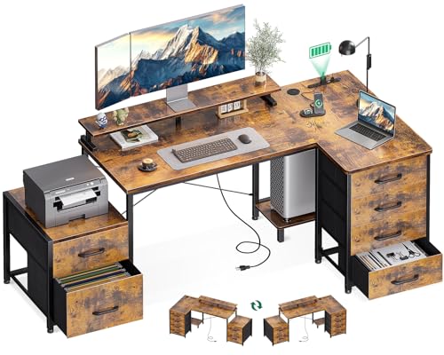 幅180cm L字型ゲーミングデスク 引き出し6杯 コンセント付き