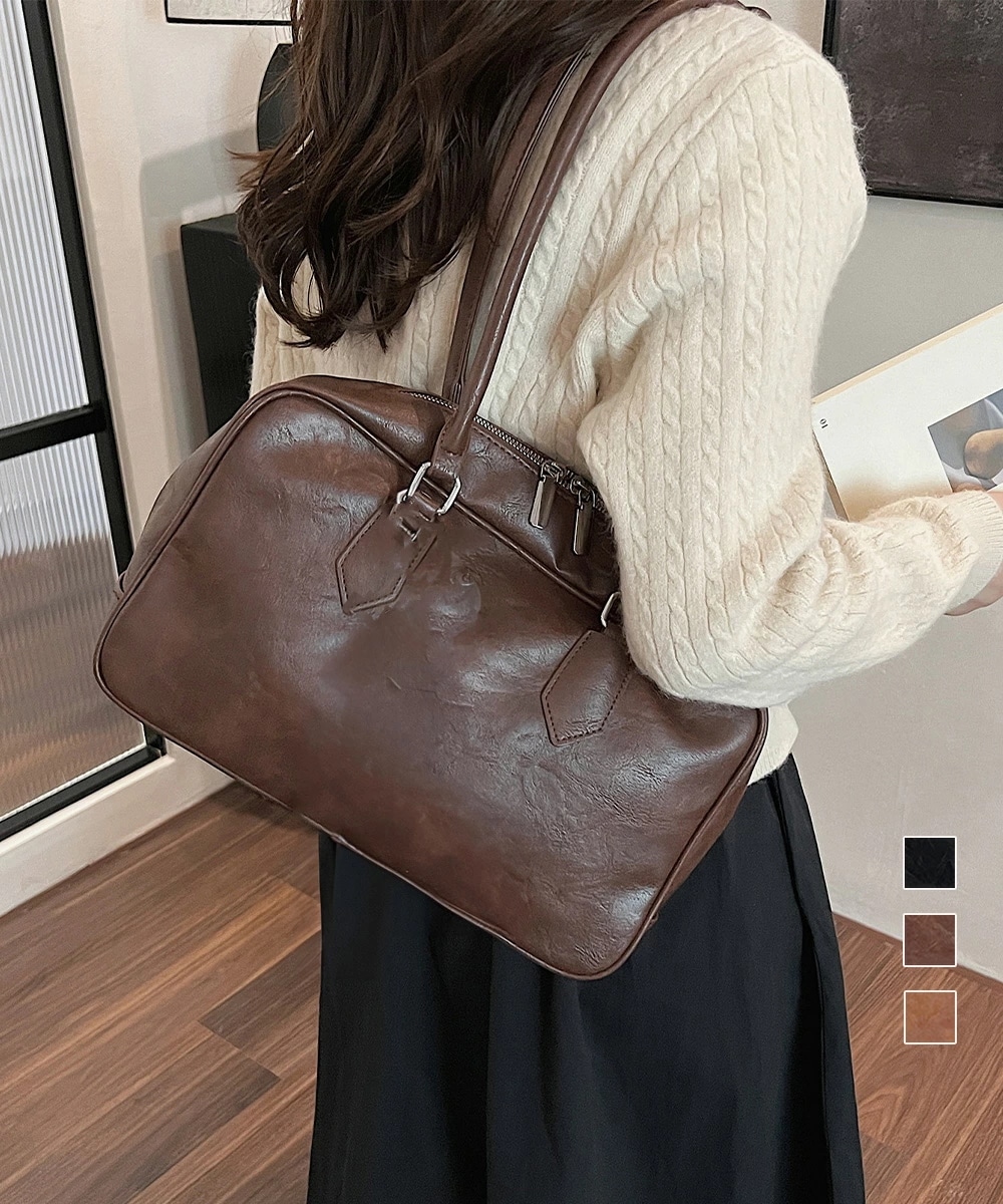 3色ブラック ダークブラウン キャメル バッグ ボストンバッグ 韓国風カジュアル鞄 肩掛けバッグ OL 通勤 通学 通勤用 通学用 鞄 韓国風ファッション インスタ 撮影 アイドルロングハンドルボスト