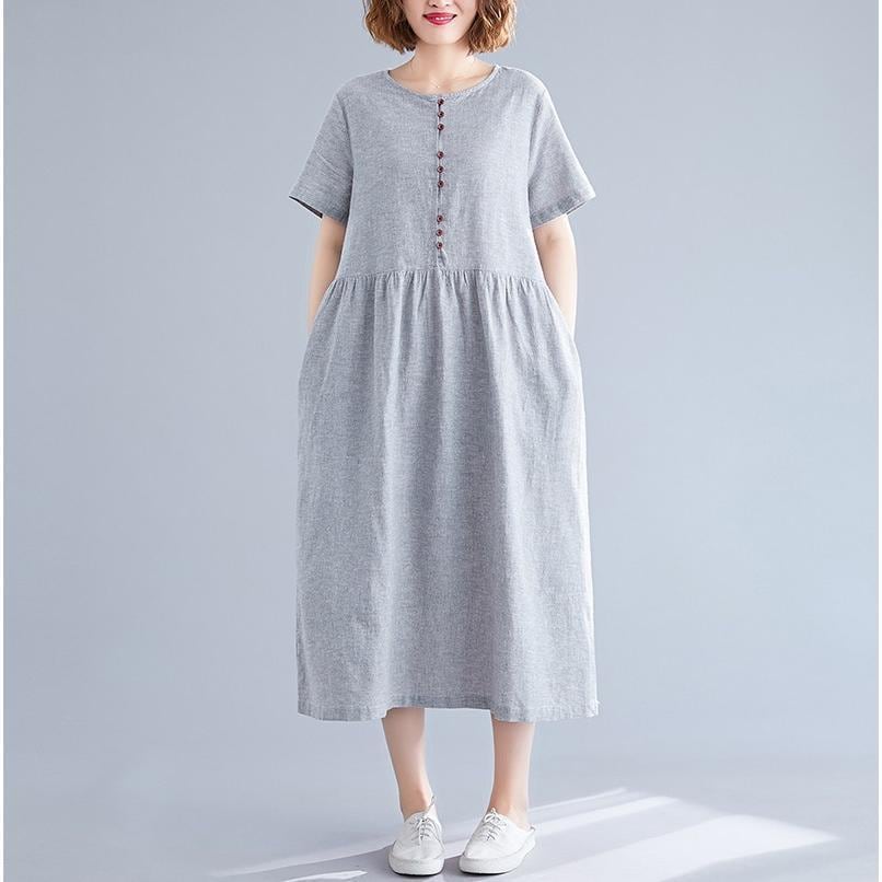 ストライプ シャツワンピース ロングシャツ ワンピース 長袖 ブラウス トップス レディース シンプル 亜麻