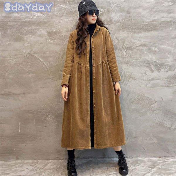 コージュロイロングコート レディース 秋 長袖 ライトアウター トレンチコート カジュアル スプリングコート 大きいサイズ きれいめ 通勤 OL オフィス お洒落