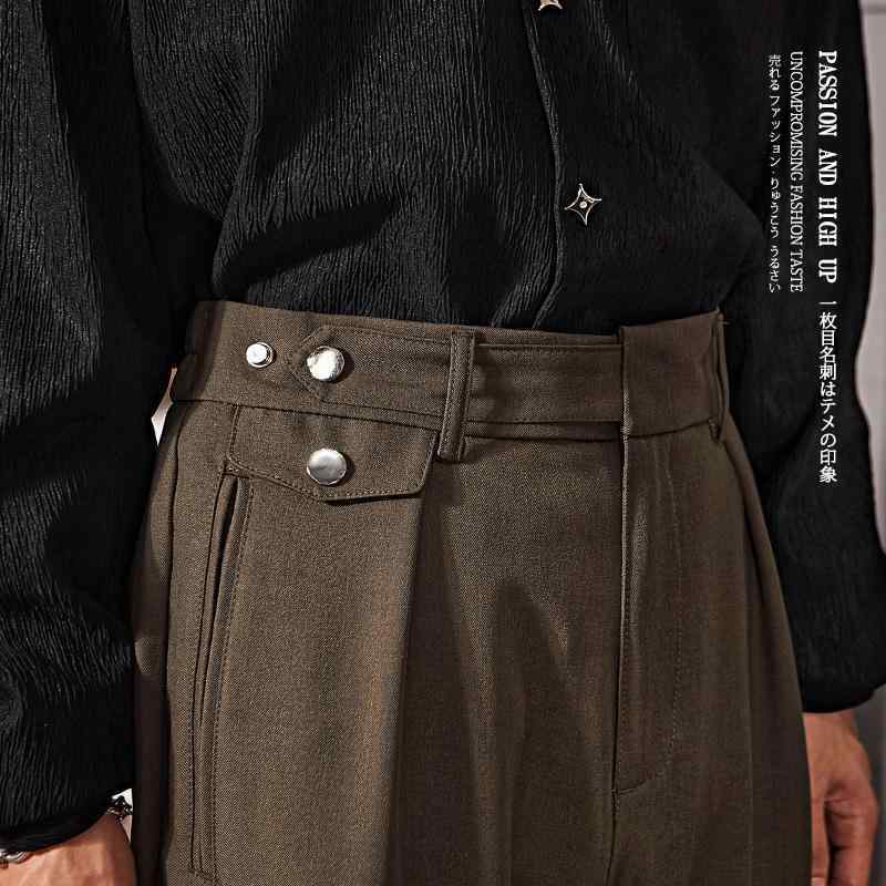 パンツ スラックス カジュアル メンズ レトロ ドレープ シルキー ソリッドカラー ワイド レッグ 春