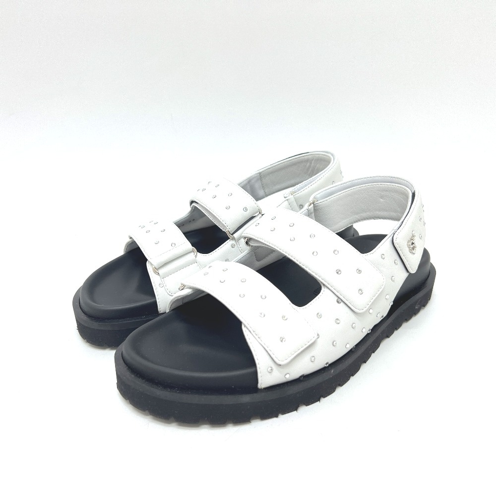 Sergio Rossi セルジオロッシ サンダル B10490MFL140400 ラインストン ベルト フラット 靴 レザー ホワイト