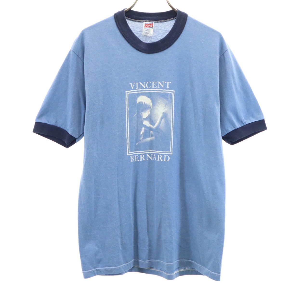 SOFFE SHIRTS ソフィーシャツ 80s 90s USA製 オールド 半袖 リンガー シャツ M ブルー系 メンズ 古着