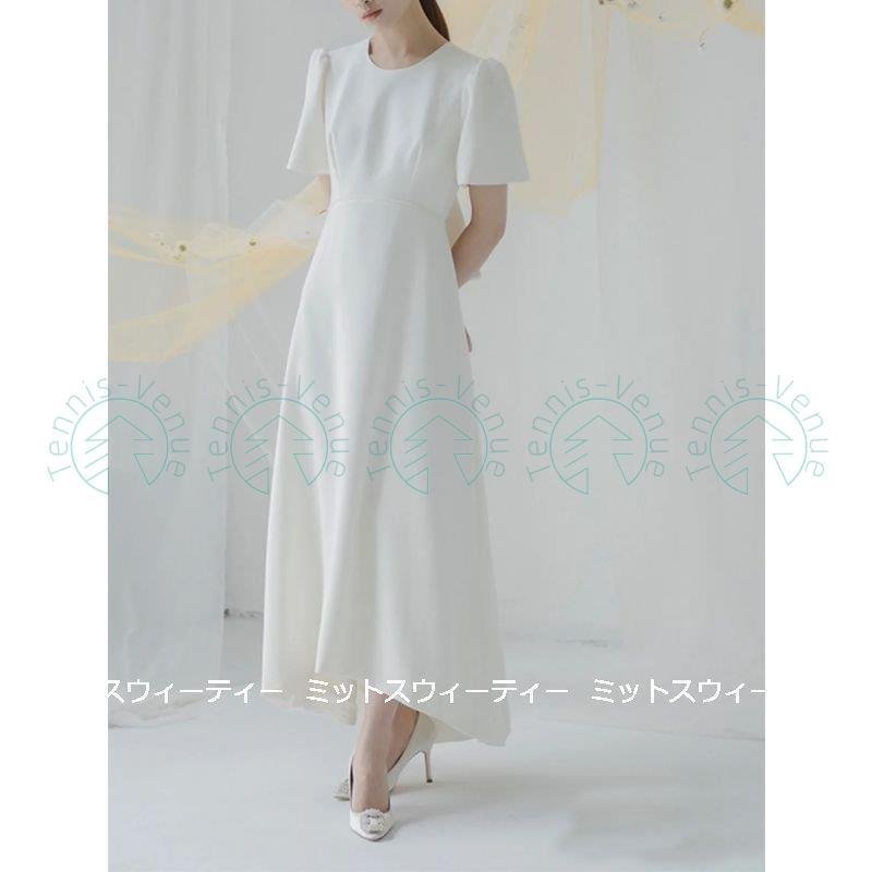 ウェディングドレス ロングドレス 結婚式 半袖 ウエディングドレス 二次会 花嫁 前撮り エレガント