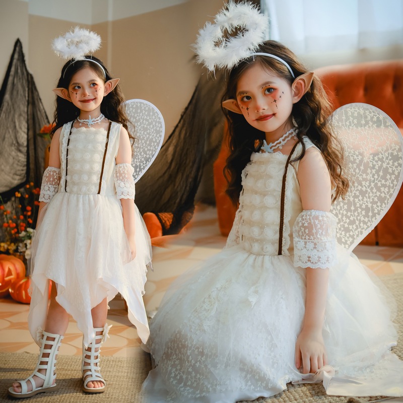 女の子のハロウィン衣装動物のパーティーエンジェルドレス花の妖精の羽エルフの子供服