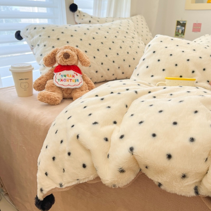 冬用厚手ラビットフリース寝具セット（4点）暖かいミルクフリース裏地付きベッドシーツ羽毛布団カバーフィットシーツ（3点）