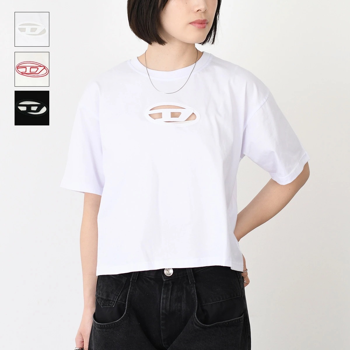 Tシャツ トップス T-BUXT-CROP-OD コットンジャージー リラックスフィット A15096 0NIAX レディース ホワイト ブラック 半袖 春夏 ロゴT 9,000円