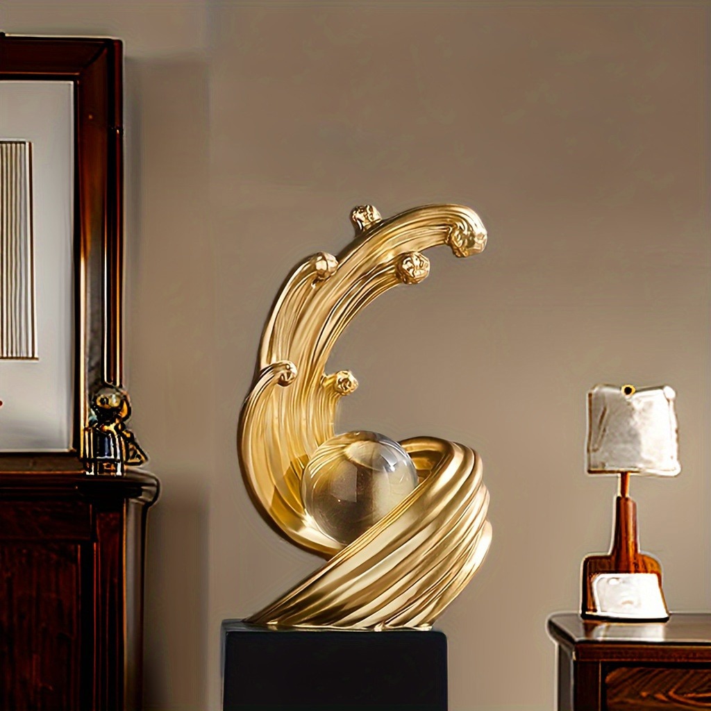 オブジェ 渦巻き 樹脂彫刻 クリスタルボール エレガント 抽象的 ブルー ゴールド ゴールデン 高級感 ホテルライク お洒落 現代アート 4-7