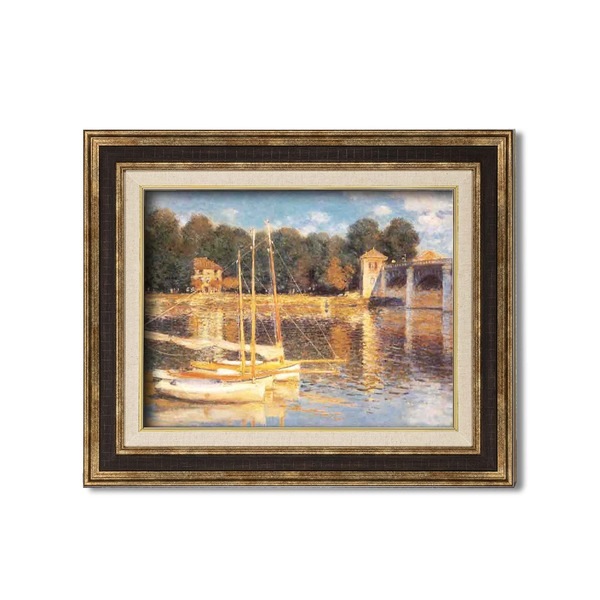 ( 額装品 ) 世界の名画 ダークブラウンアンティーク額 F6 モネ「アルジャントーユの橋」 フレーム 額縁 額