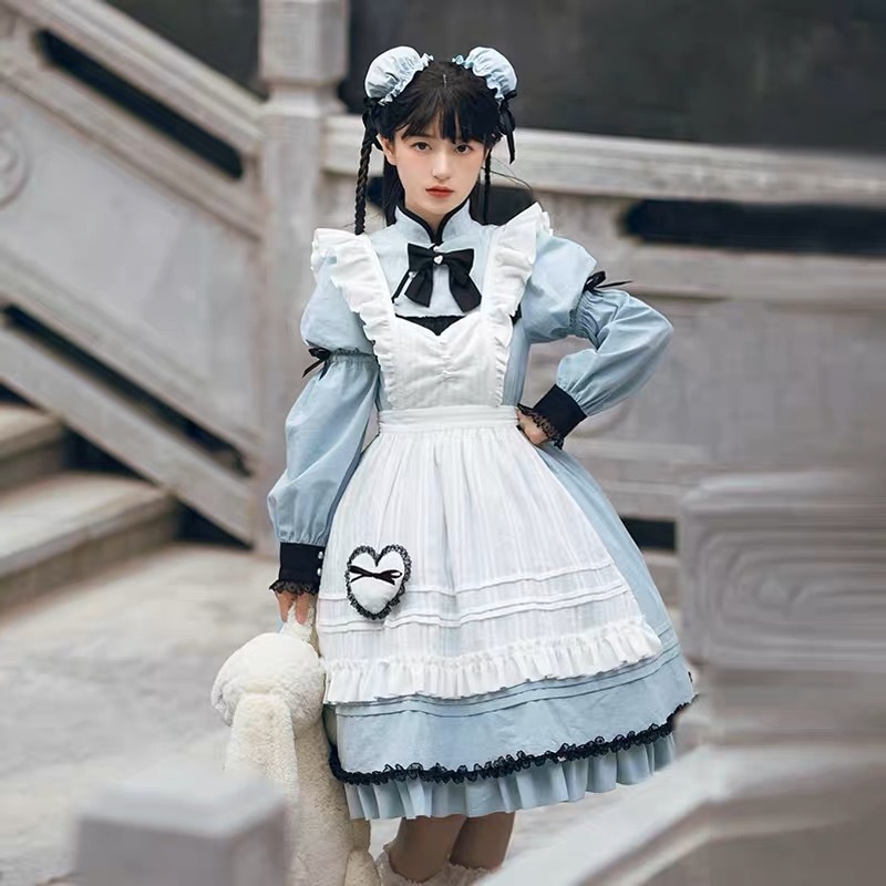 新作オリジナル高質中華風ロリータワンピースセットアップエプロン付きメイド服可愛い 二次元かわいい新作公主 かわいい ロリ学園祭 A64