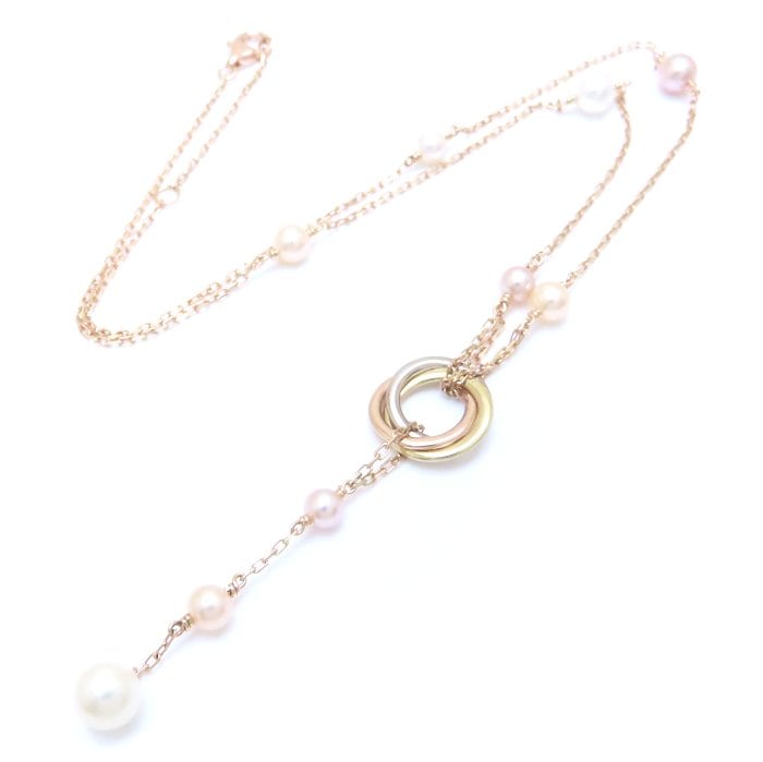 トリニティ サークル ドロップ ネックレス ベビーパール 真珠 K18スリーカラーゴールド/293874【中古】