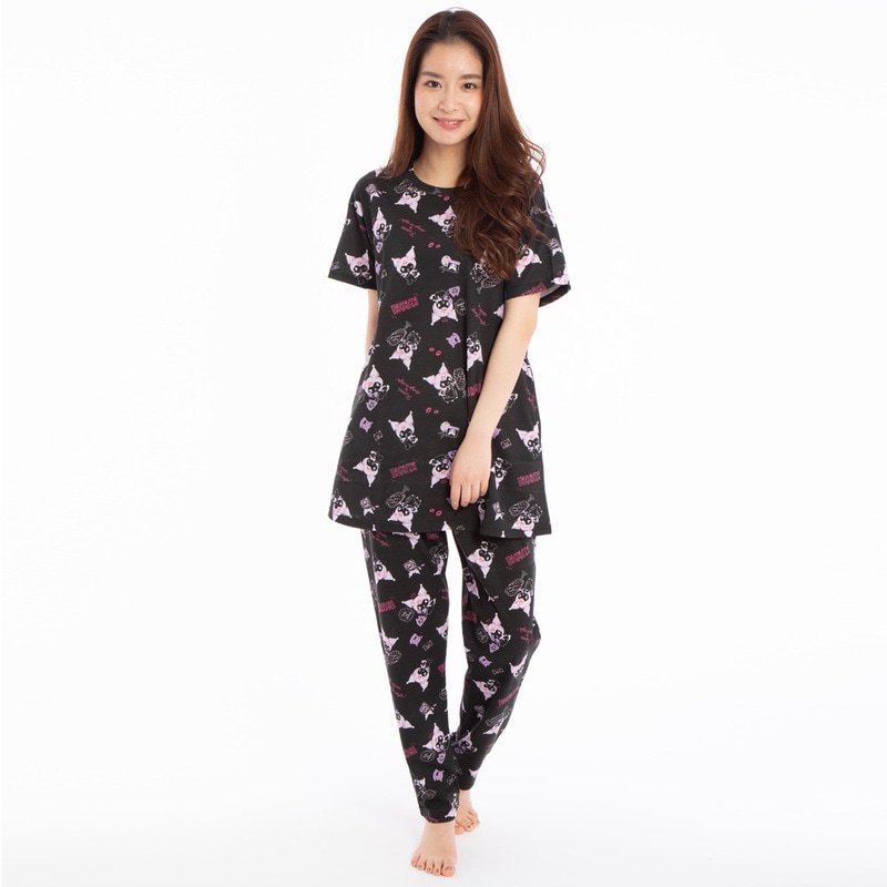 SAZAC(サザック) おめかしクロミチュニックパジャマ ブラック レディスM 【 ファッション レディース 部屋着 パジャマ サンリオ ルームウェア 大人用 寝巻き キャラクター 寝間着 女性用 】