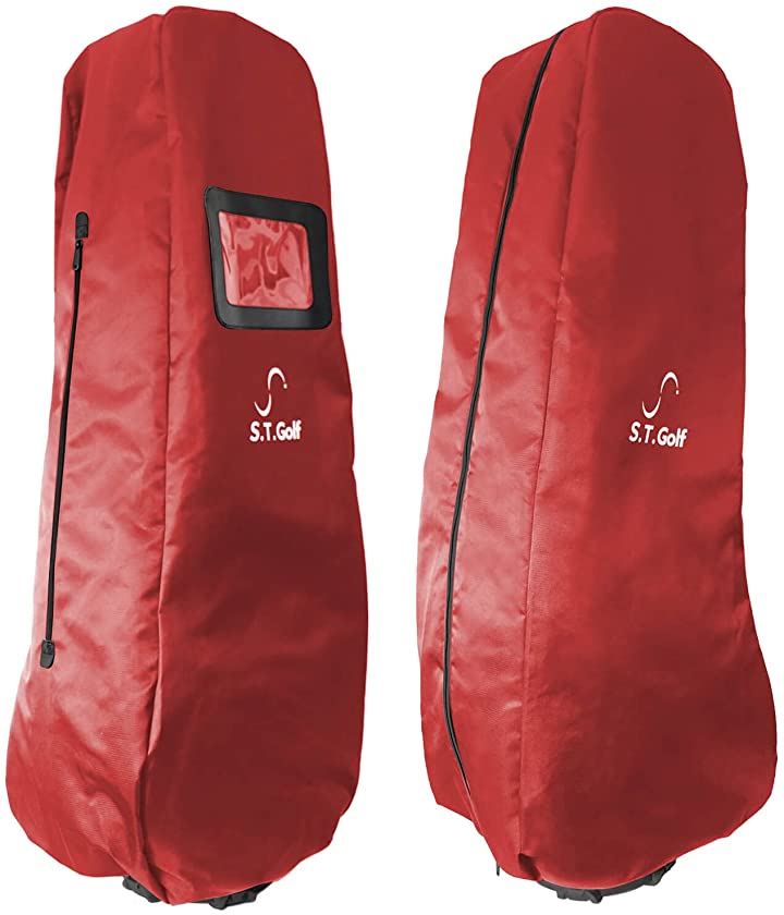 ゴルフバッグカバー 20秒で取付可能 トラベルカバー 9.5型 48インチまで対応 衝撃や摩擦に強い 1680Dポリエステル キャディバッグ 撥水 収納袋(レッド ファスナータイプ)