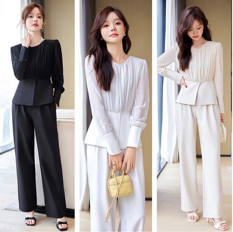 レデイース服スーツパンツスーツ2025春新作可愛い洗練さシンプルノーカラー通勤OL３カラー30%までに制限