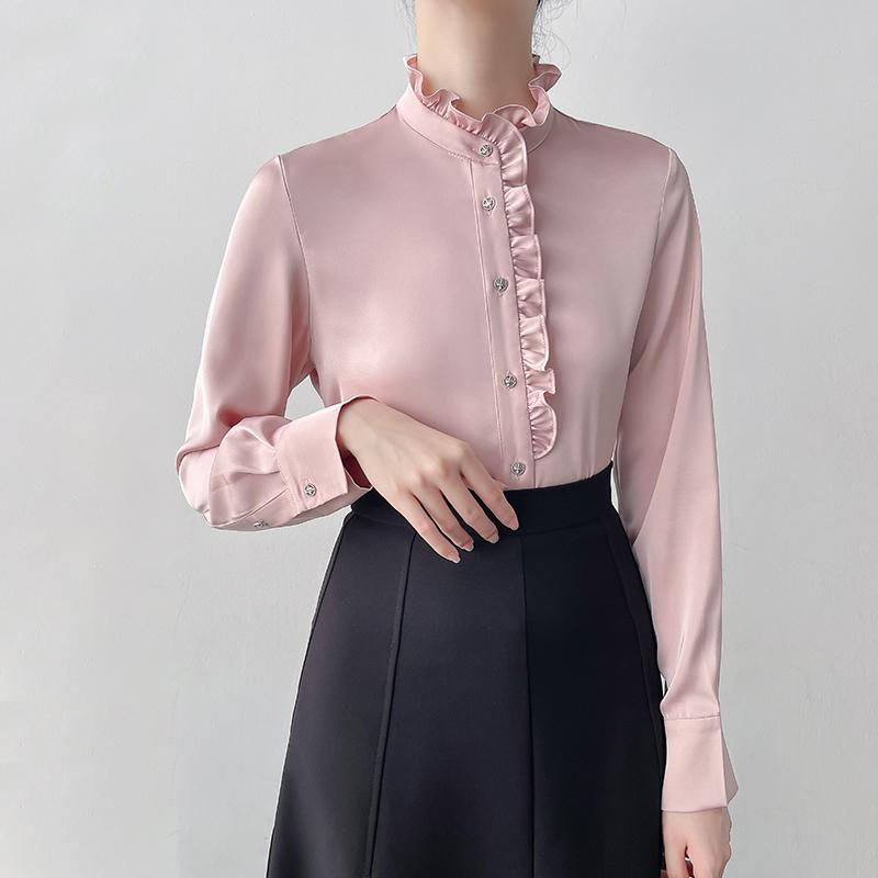 ブラウス フレンチスタイル 白 シャツ レディース 秋冬 高見え 通勤 トップス 長袖 フリル フォーマル ビジネス オフィス シンプル 9,254円