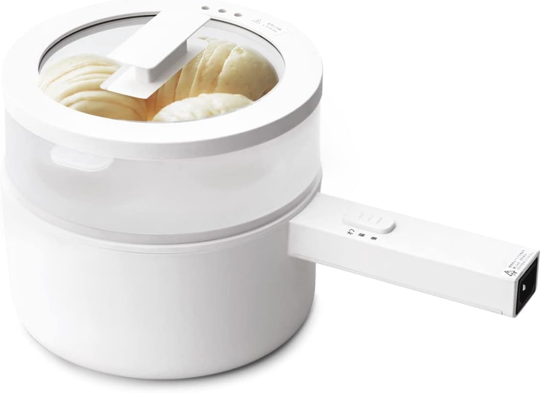 1.5L電気鍋 一人用 一人鍋 電気 グリル鍋 多機能フライパン スチーマー付き 上下段式 蒸鍋 片手鍋 ステーキすき焼き炒め物用焦げ付き防止 温度調整機能 丸洗い可 ロングハンドル 寮 オフィス